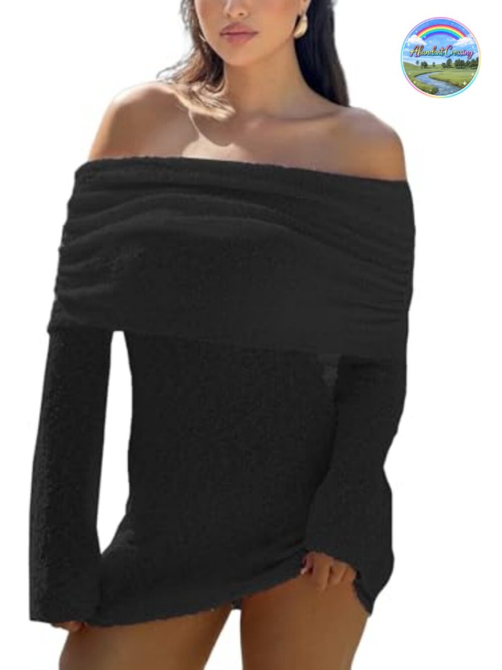 Off Shoulder Bodycon Mini Dress Long Sleeve Crochet Knit Dress for Women